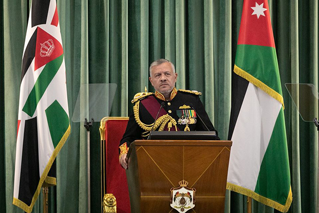 His Majesty King Abdullah delivers the Speech from the Throne at the inauguration of the fourth ordinary session of the 18th Parliament (Photo courtesy of Royal Court)